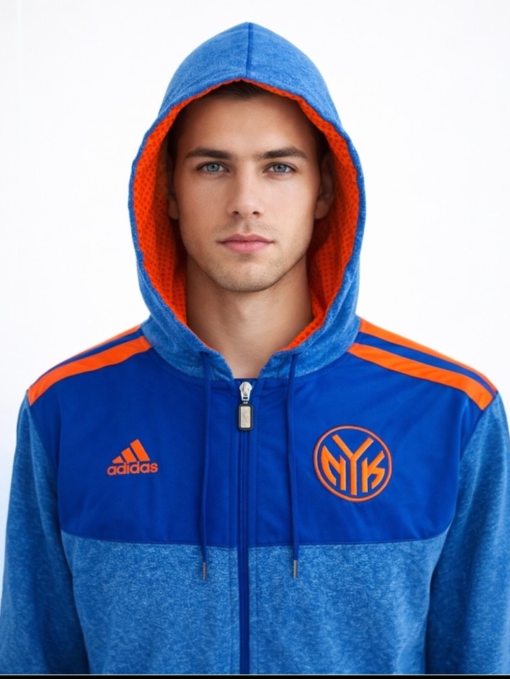 ADIDAS New York Knicks Full Zip Hoodie Jacket XL NBA Finals Blue Orange - Picture 3 of 16
